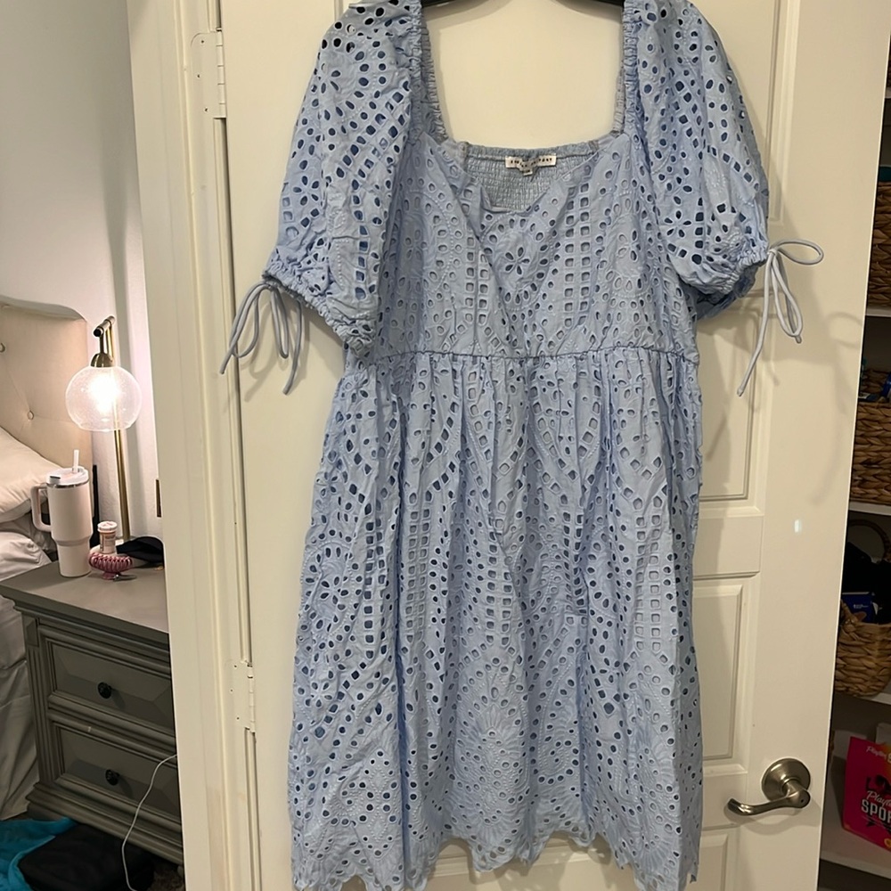 Eyelet scallop hemmed mini dress